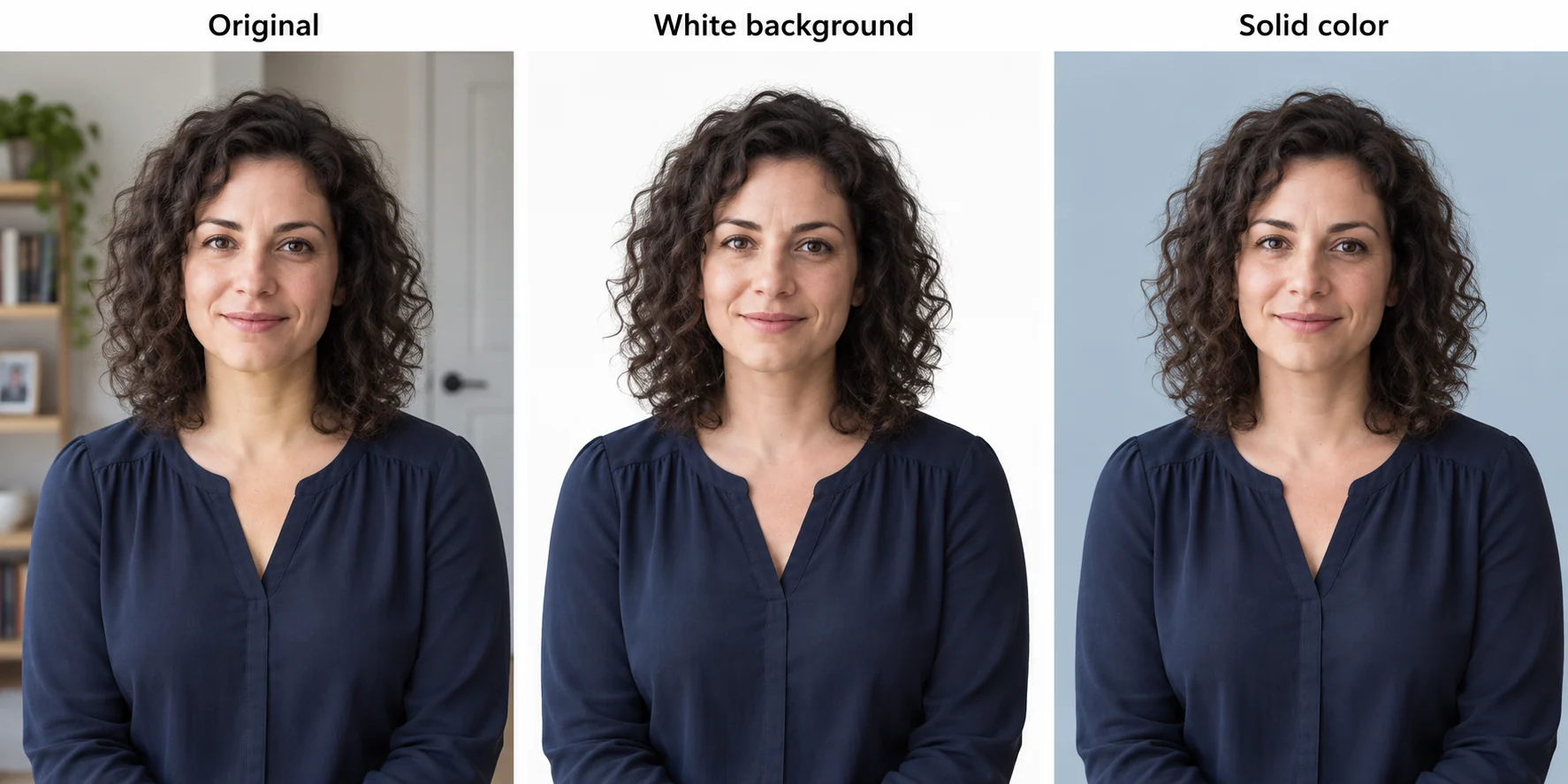 Schermata di Free BGRemover con la borsa campione prima e dopo l’elaborazione, opzione Bianco selezionata e pulsante Scarica PNG.