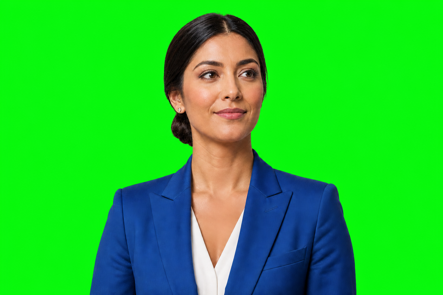 Portrait on a green screen background.