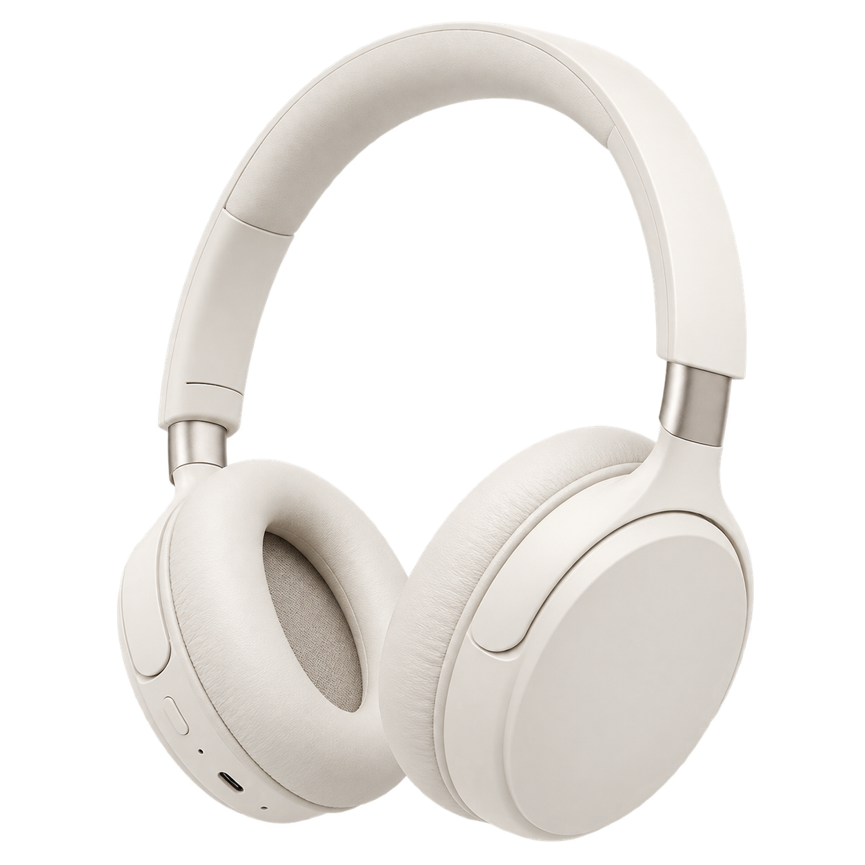White wireless headphones isolated on a transparent checkerboard background