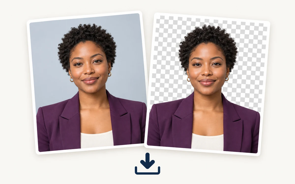 Dalawang magkatugmang card ng portrait file, ang isa ay may iisang kulay ng background at ang isa ay nasa checkerboard na nagpapakita ng transparency, sa ibabaw ng simbolo ng pag-download