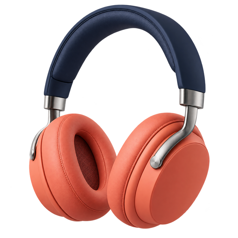 Coral and navy headphones isolated as a transparent product image