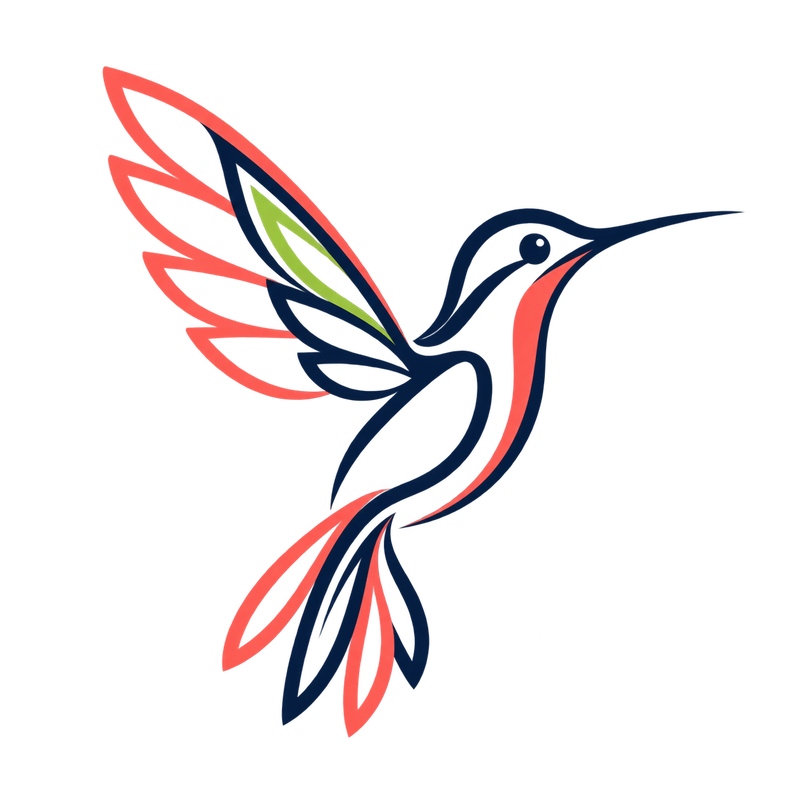 Hummingbird line-art emblem shown on transparency