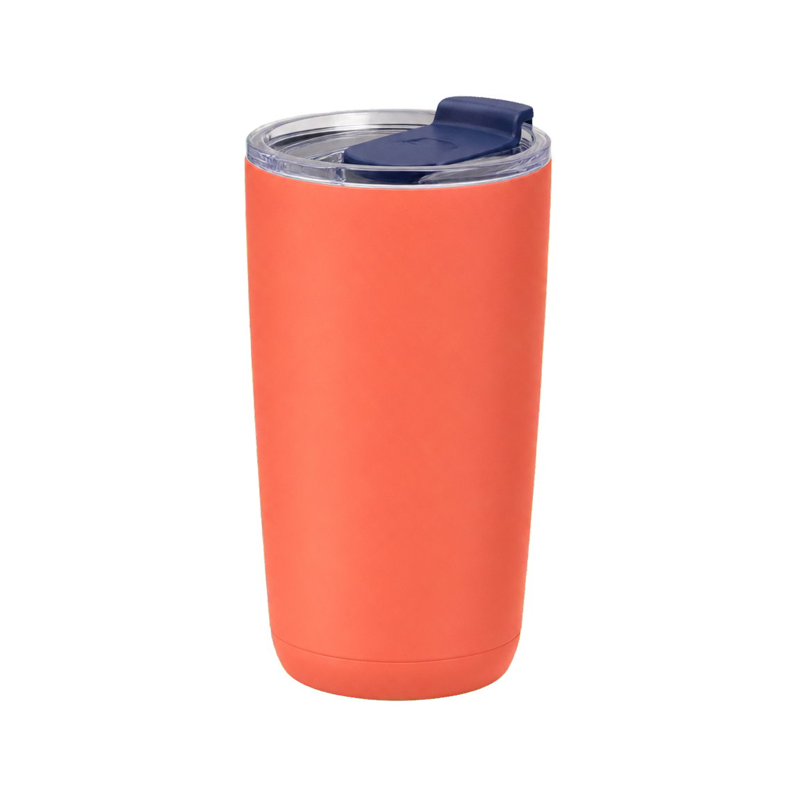 Coral travel tumbler on a transparent checkerboard background after white background removal